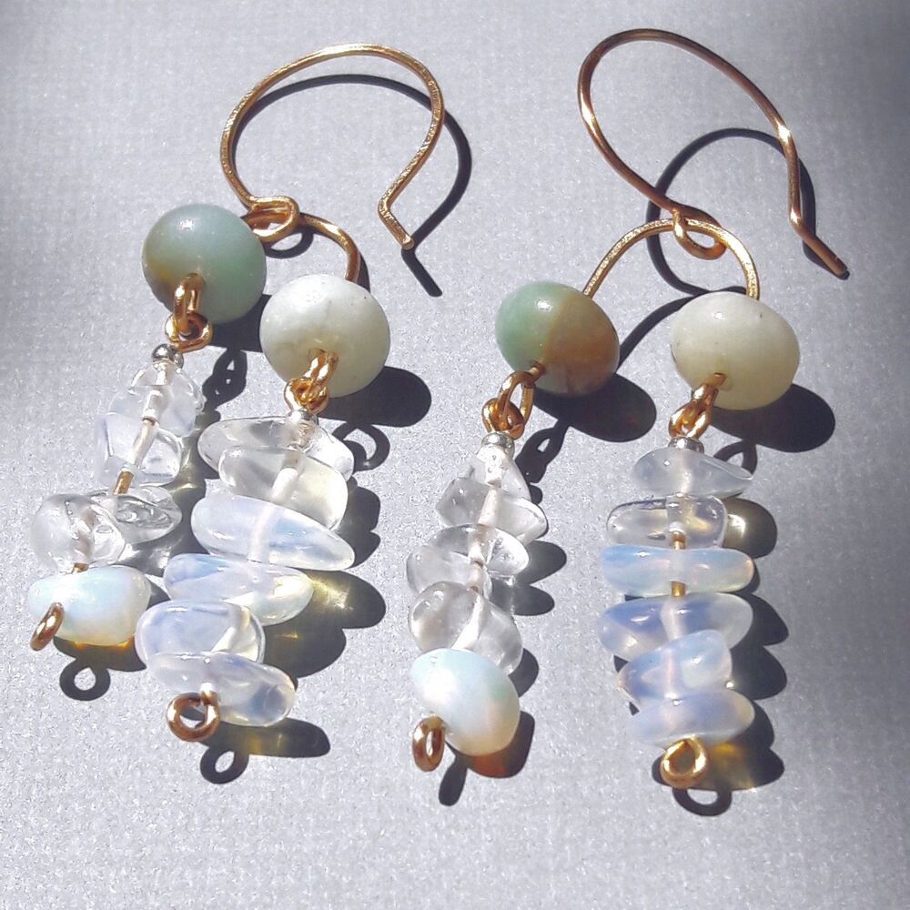 earrings  612# bohemian earrings Cloud Amazonite gemstone earrings opal glass e